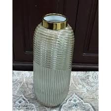 Grand vase en verre strié vert d'eau