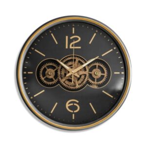 Horloge murale à engrenages 60 cm – noir et or