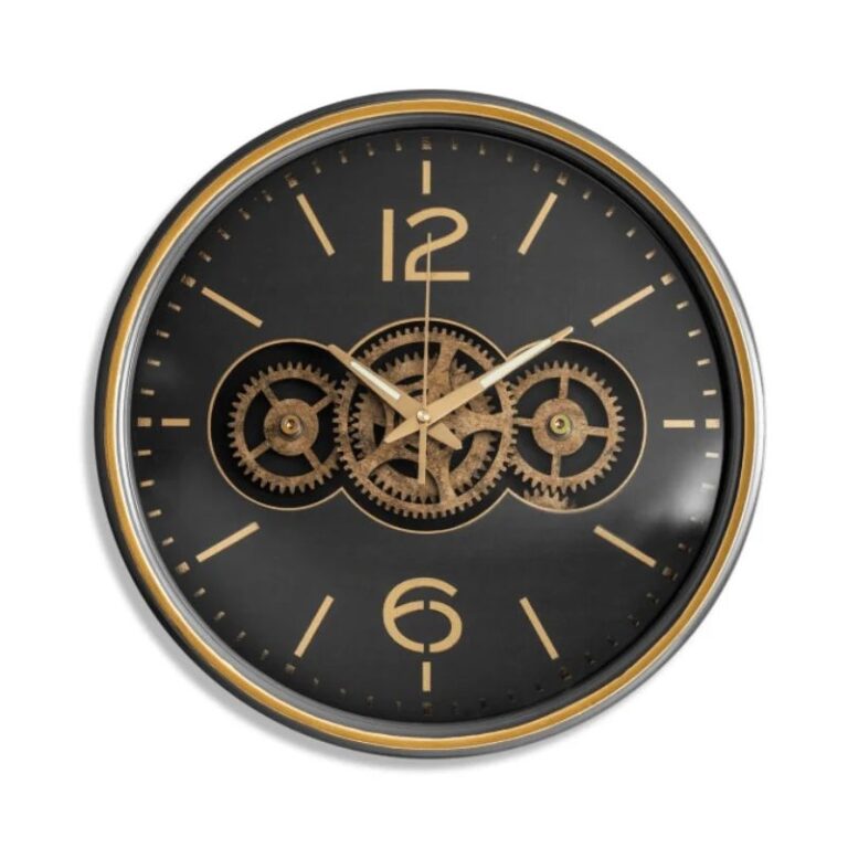 Horloge murale à engrenages 60 cm – noir et or