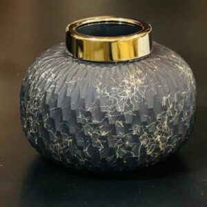 Vase boule en marbre gris et doré