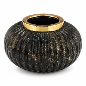Vase boule en marbre noir et doré